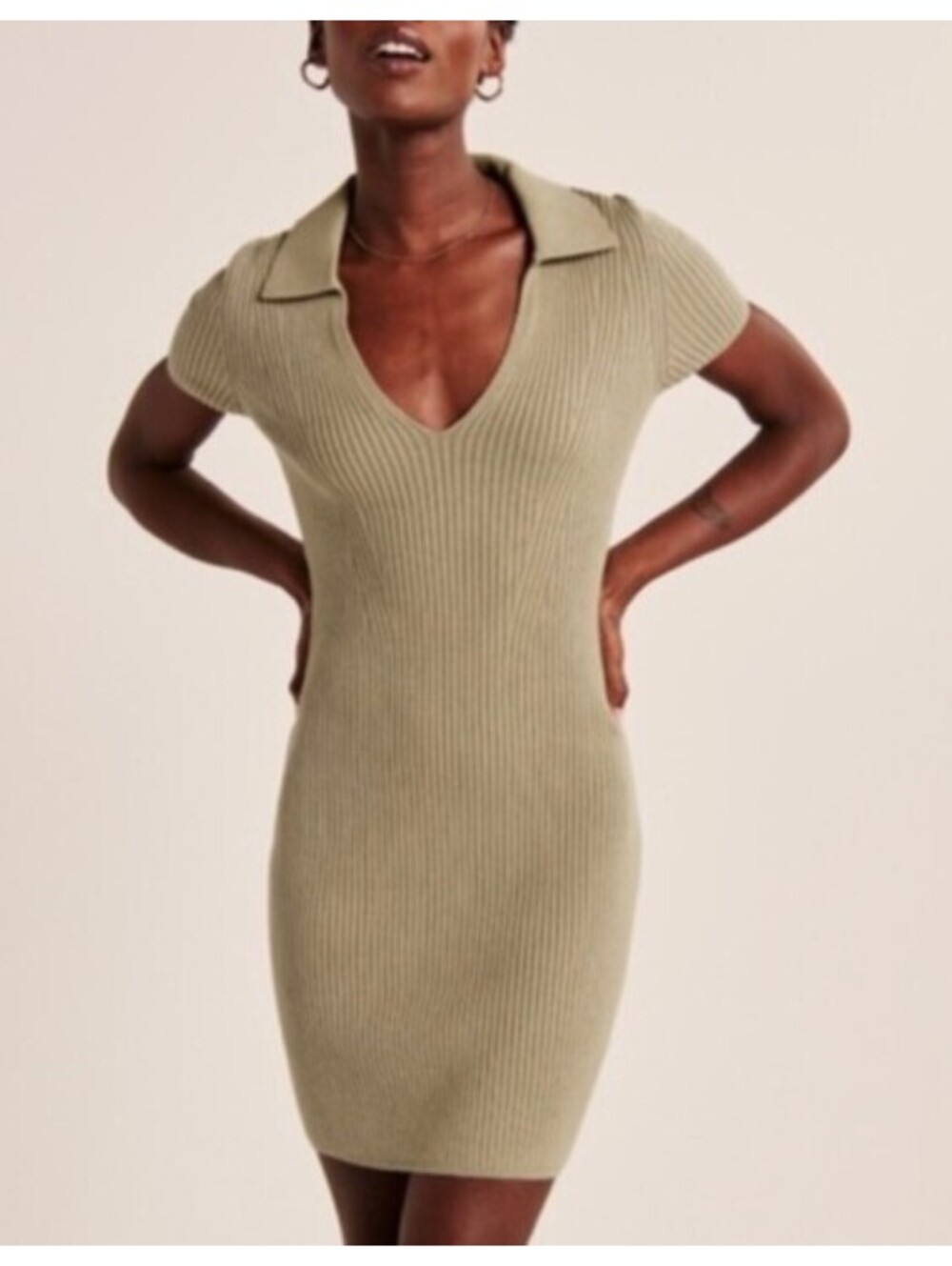 ABERCROMBIE sage green ribbed knit short sleeve dress sz MT